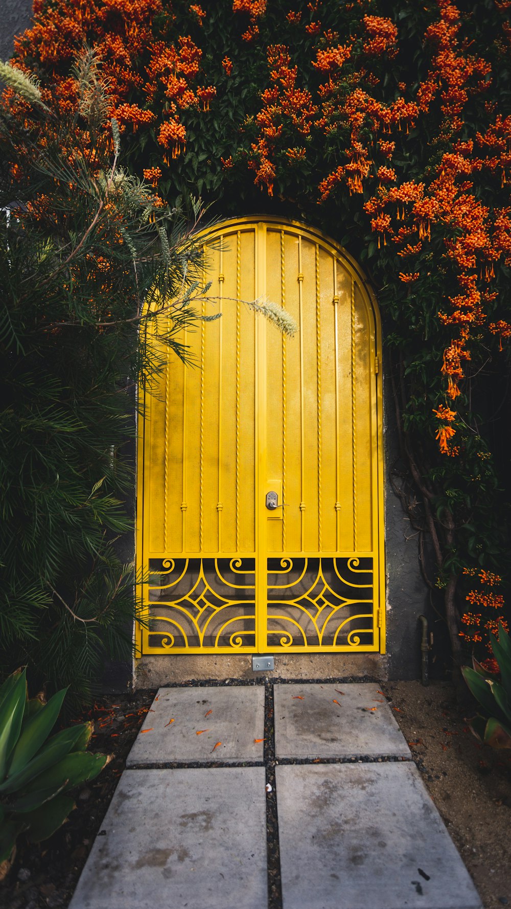 Photographie en gros plan de porte en métal jaune