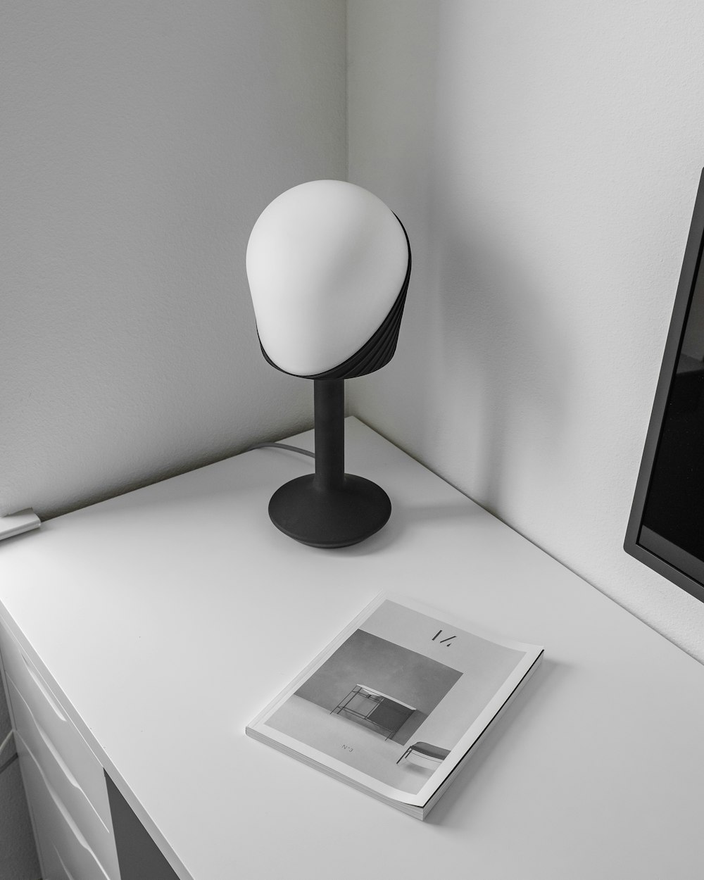 manual beside table lamp on table