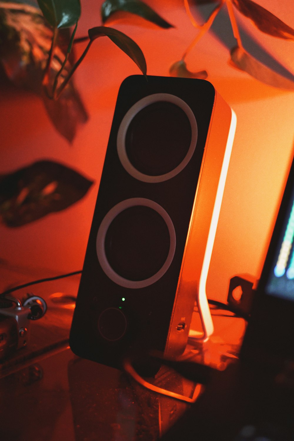 black desktop speaker close-up photography