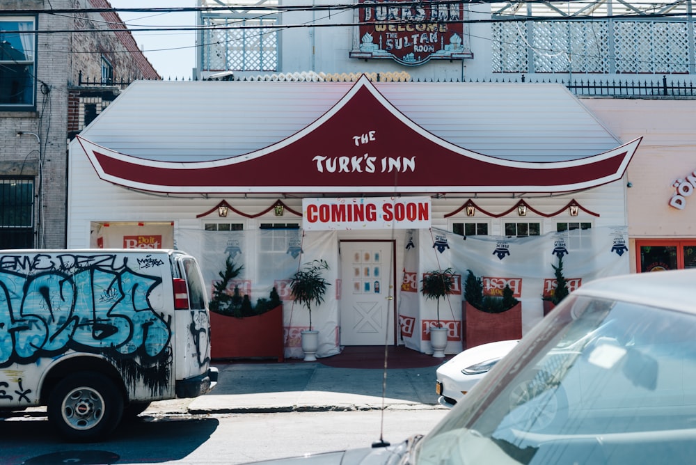 coming soon sign on Turk's Inn