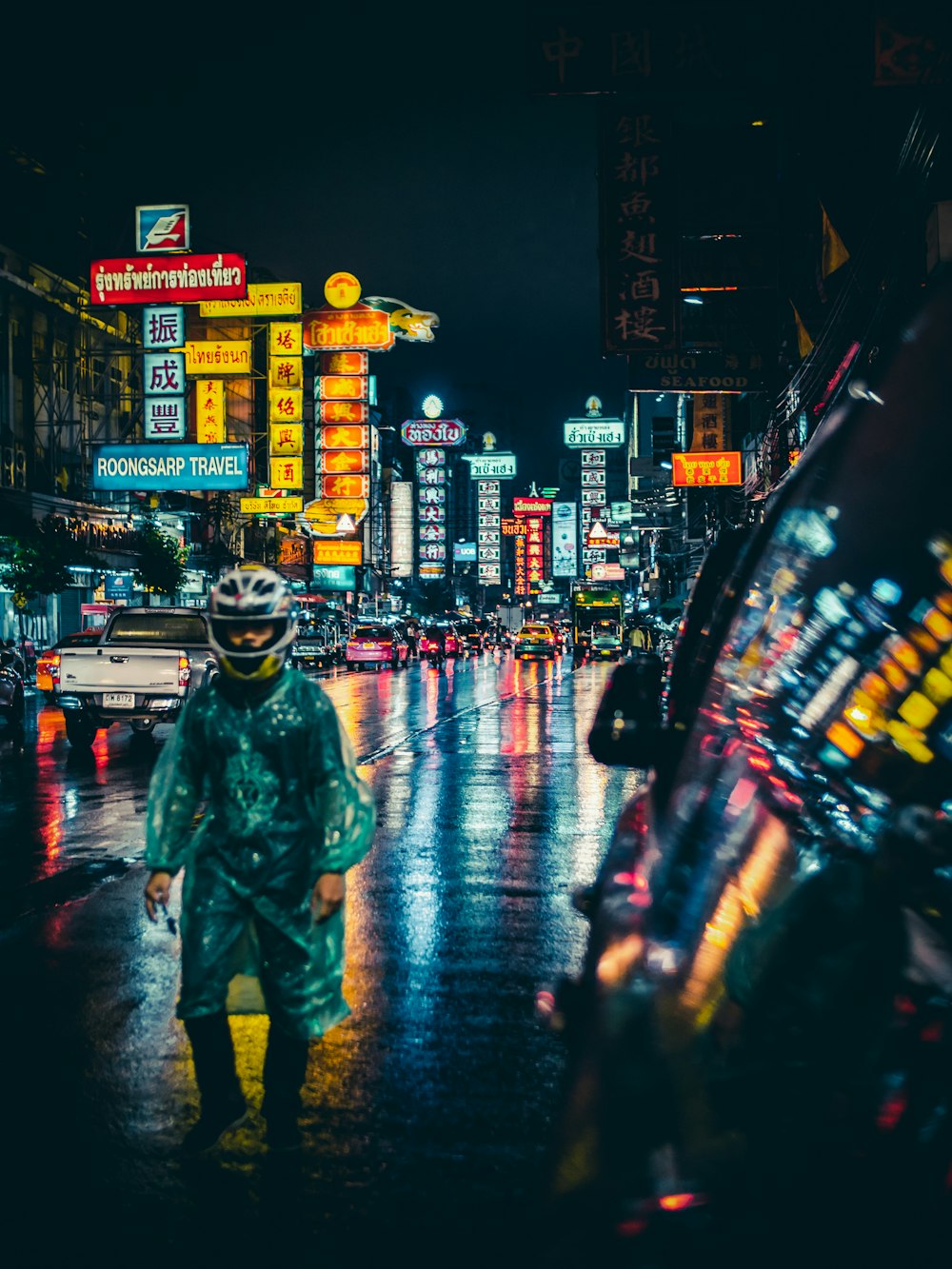 man on road at night