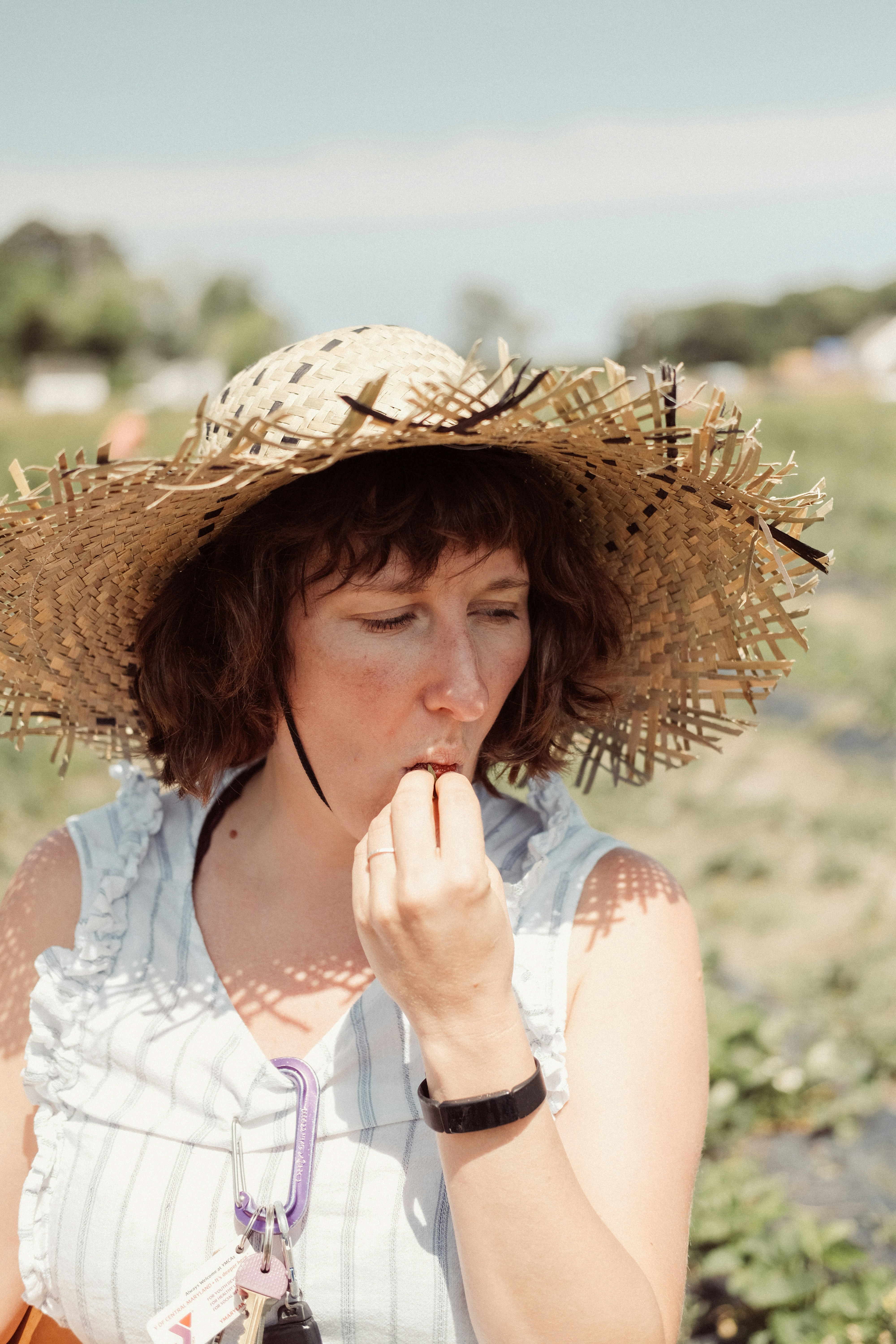 woman wearing strawhat