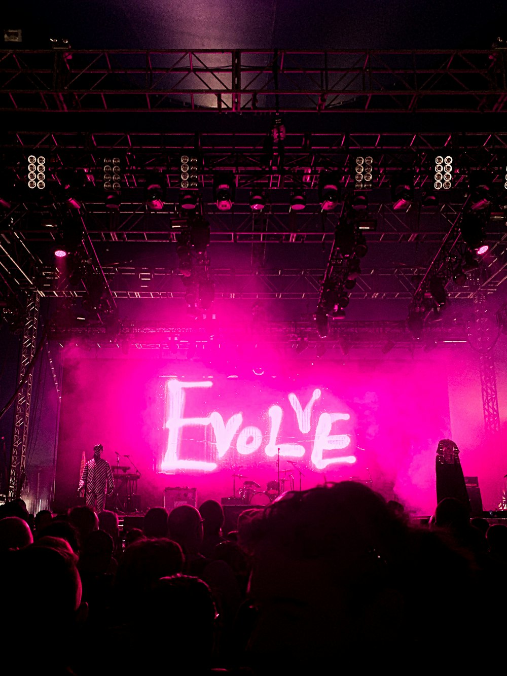 pink Evolve stage neon signage