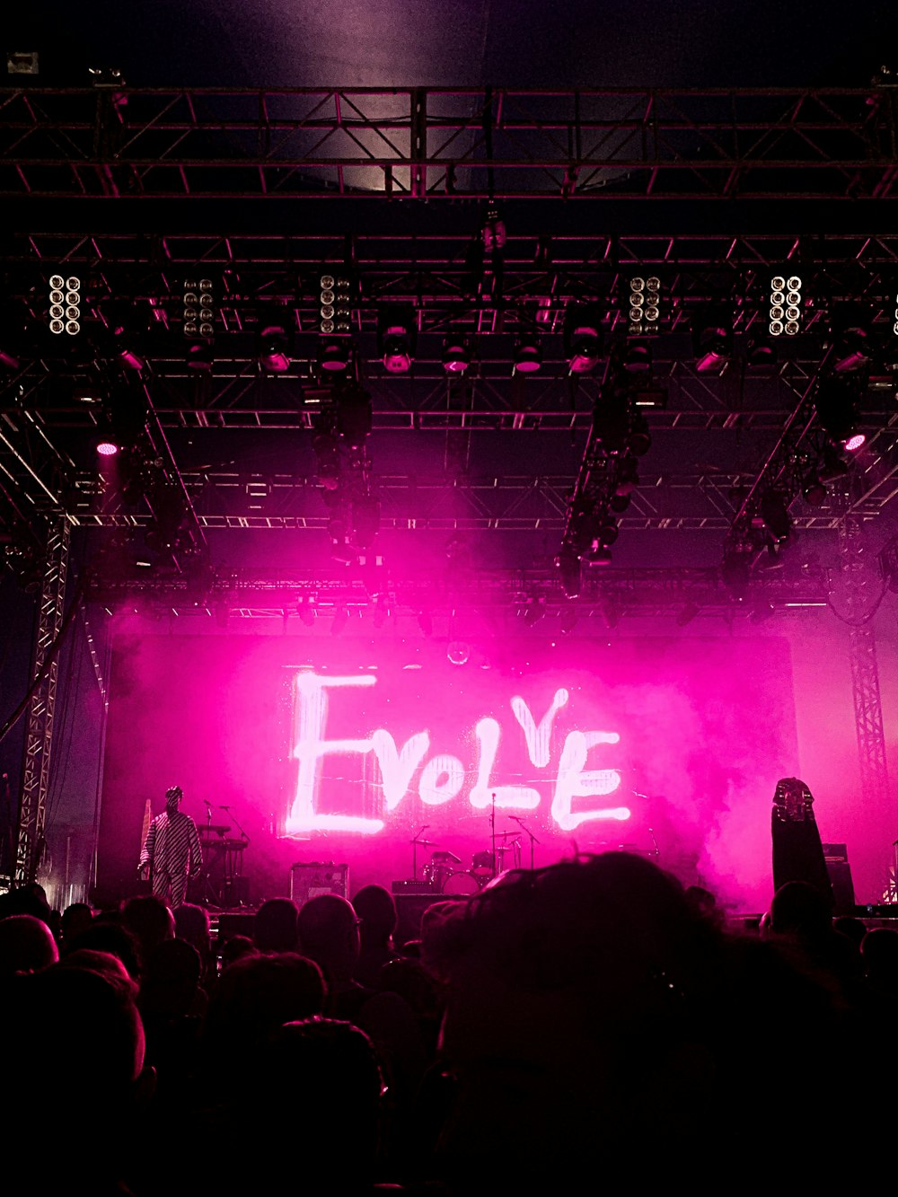 pink Evolve stage neon signage