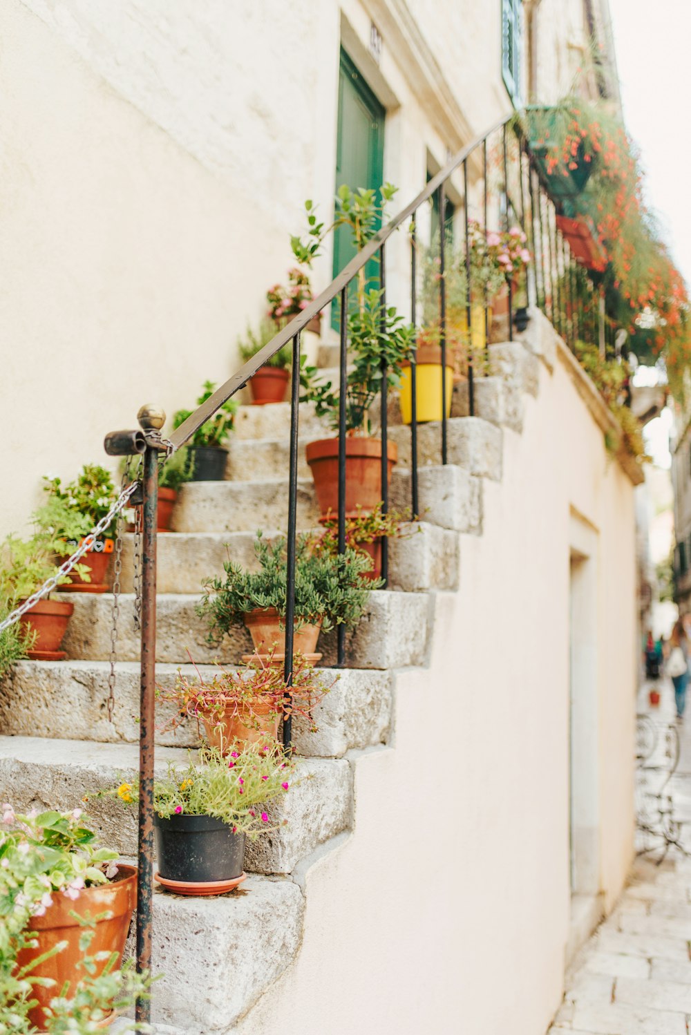 flower pots on stairs