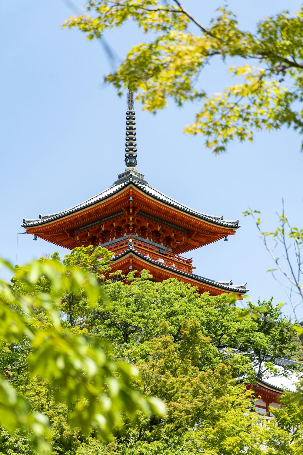 low-angle photography of red pagoda house