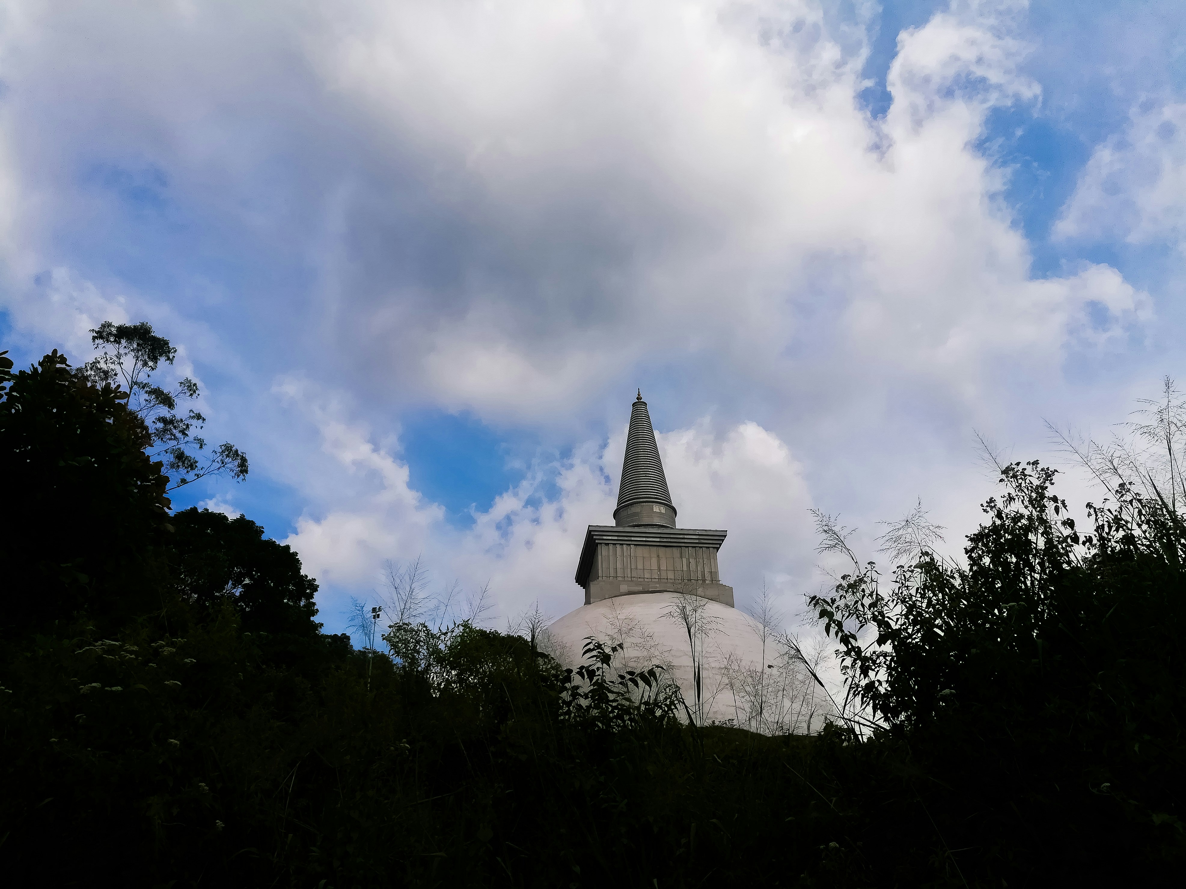 white and gray dome buildings surrounded with trees under white and blue skies