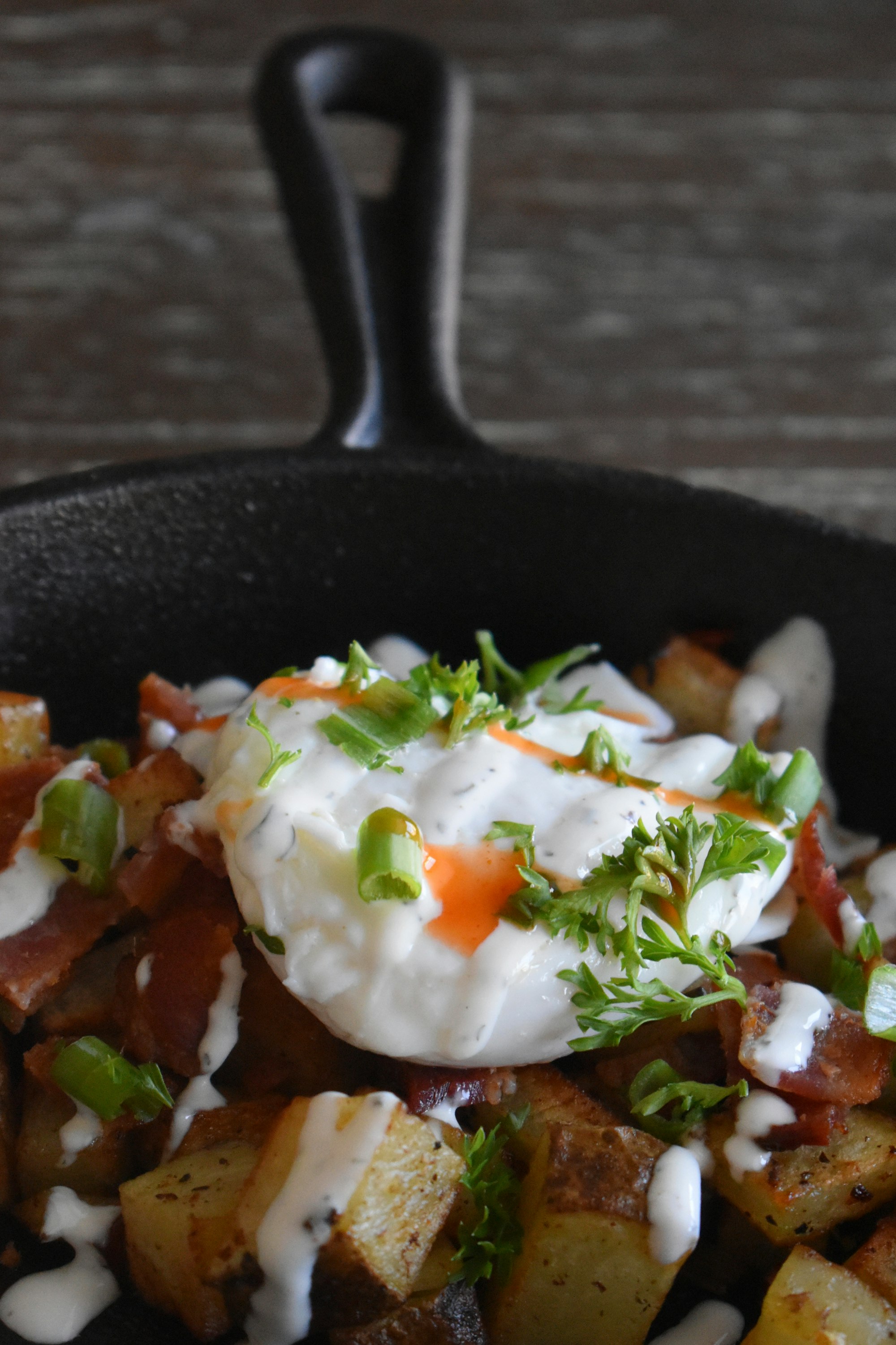 Breakfast hash with poached egg