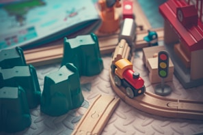 wooden train toy on track