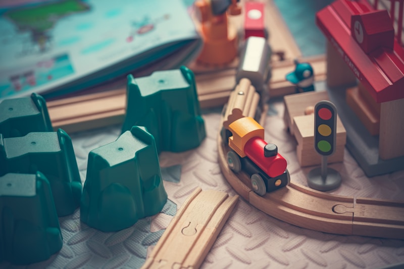 wooden train toy on track
