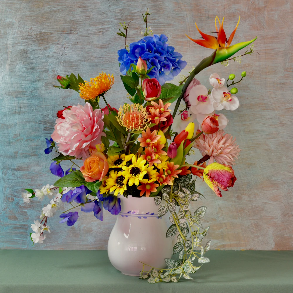 Fresh arrangements on the studio worktable