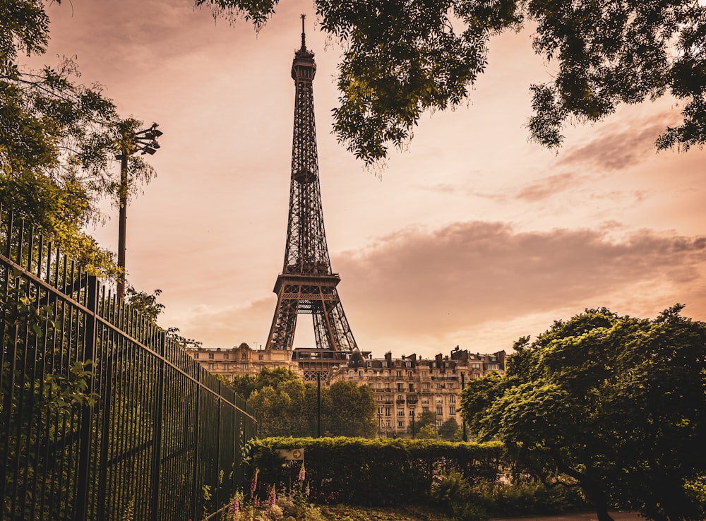 Eiffel Tower under gray sky