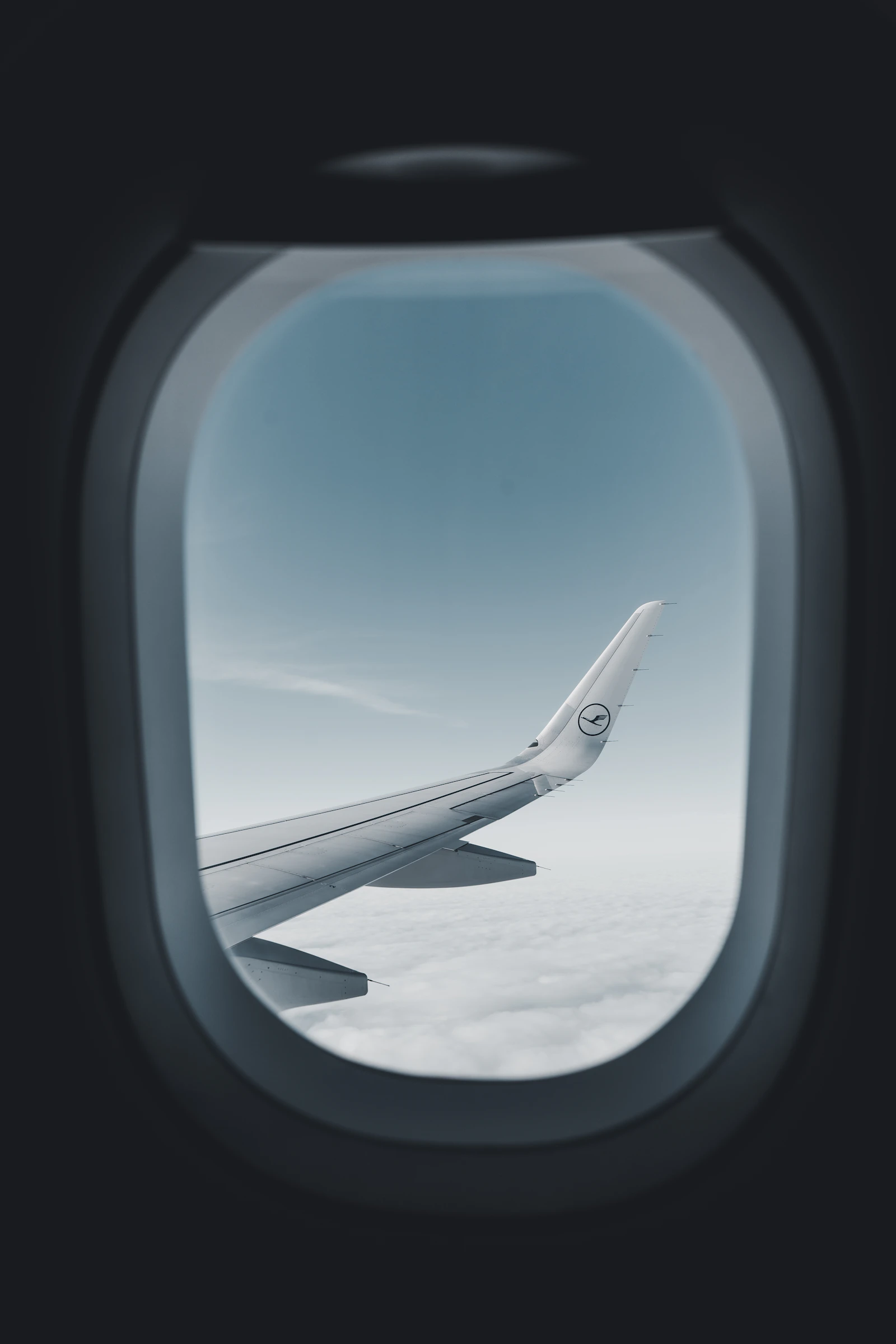 Airplane wing above the clouds during a flight