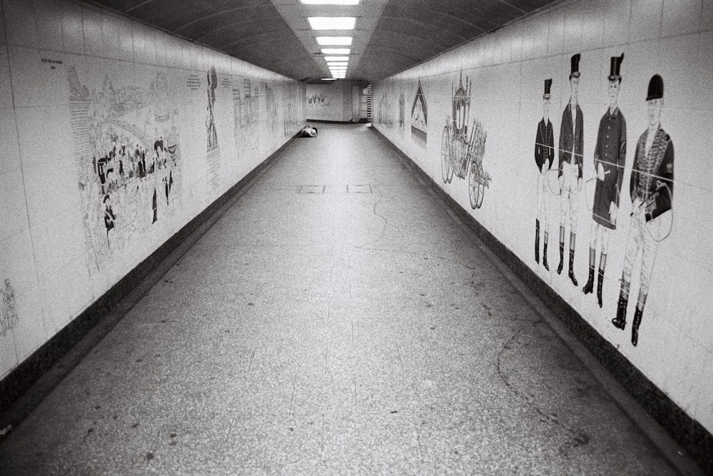 empty tunnel with printed wall