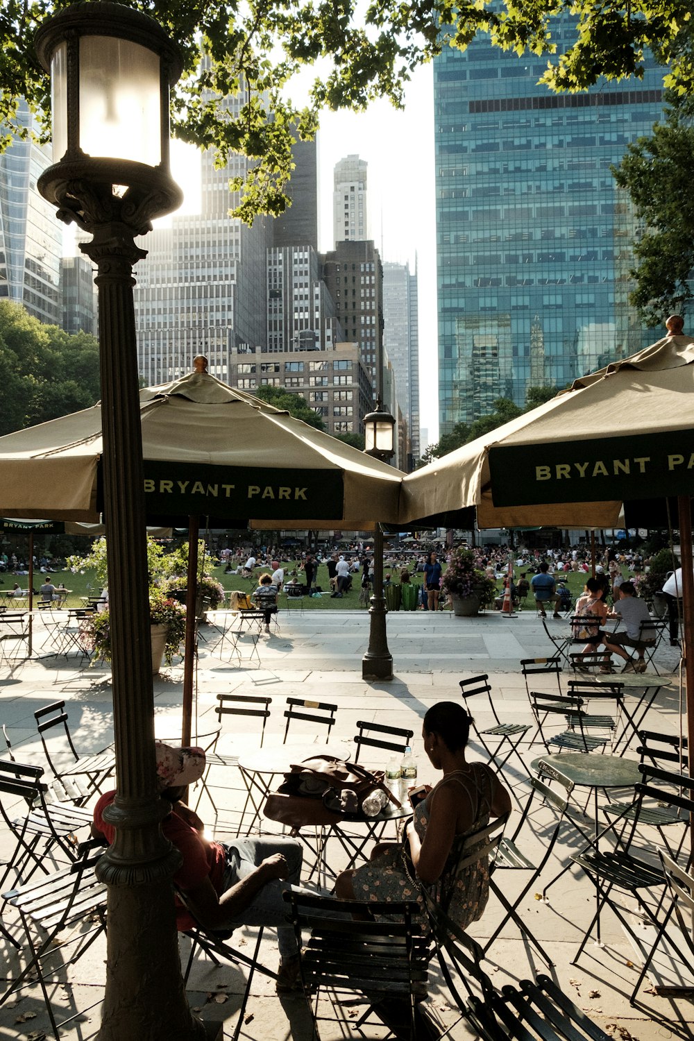 two brown-and-black patio umbrella