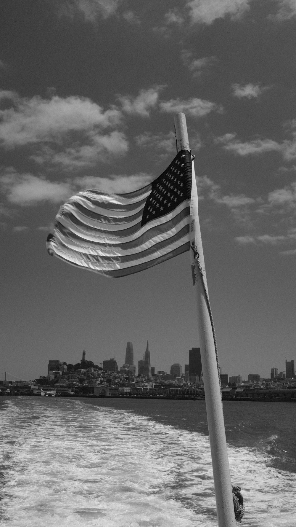 greyscale photography of USA flag