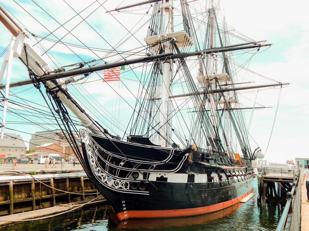 black galleon near dock