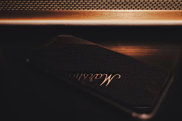 Close-up of a smartphone screen showing the Rajputrax app’s sleek dark glassmorphism interface with gold accents.