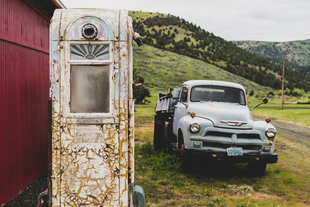 gray truck near mountain