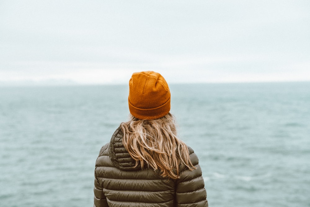 woman in black bubble jacket