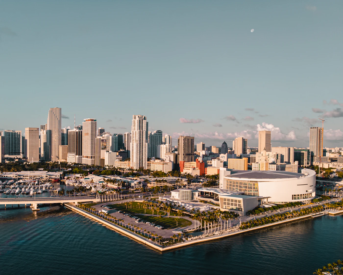 An aerial view of Miami's towers along the bay
