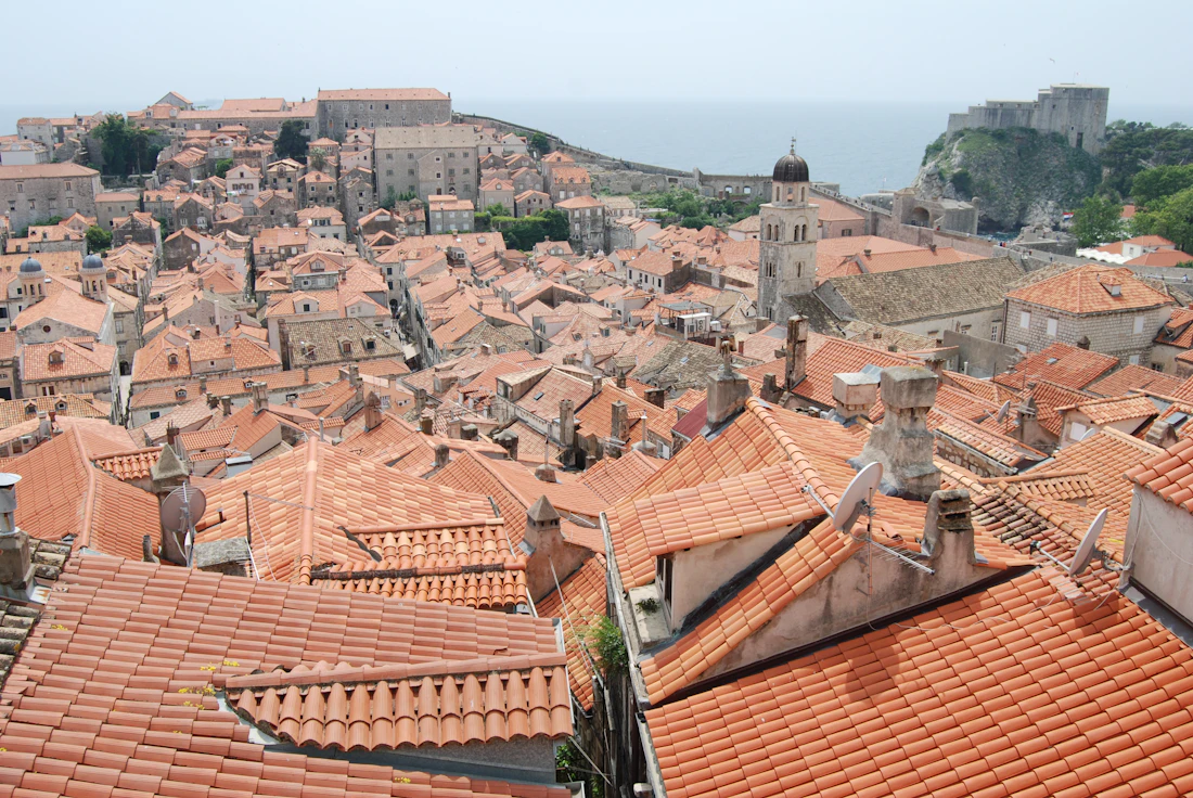 Aerial view of Dubrovnik's stone fortress and Adriatic coastline