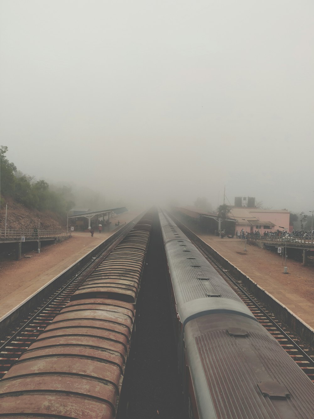 fogs forming at the train station