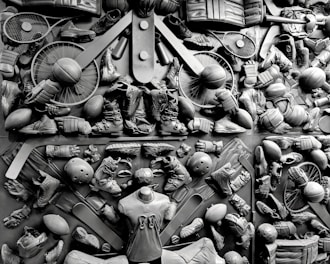 An image displaying a selection of sports gear for rental.