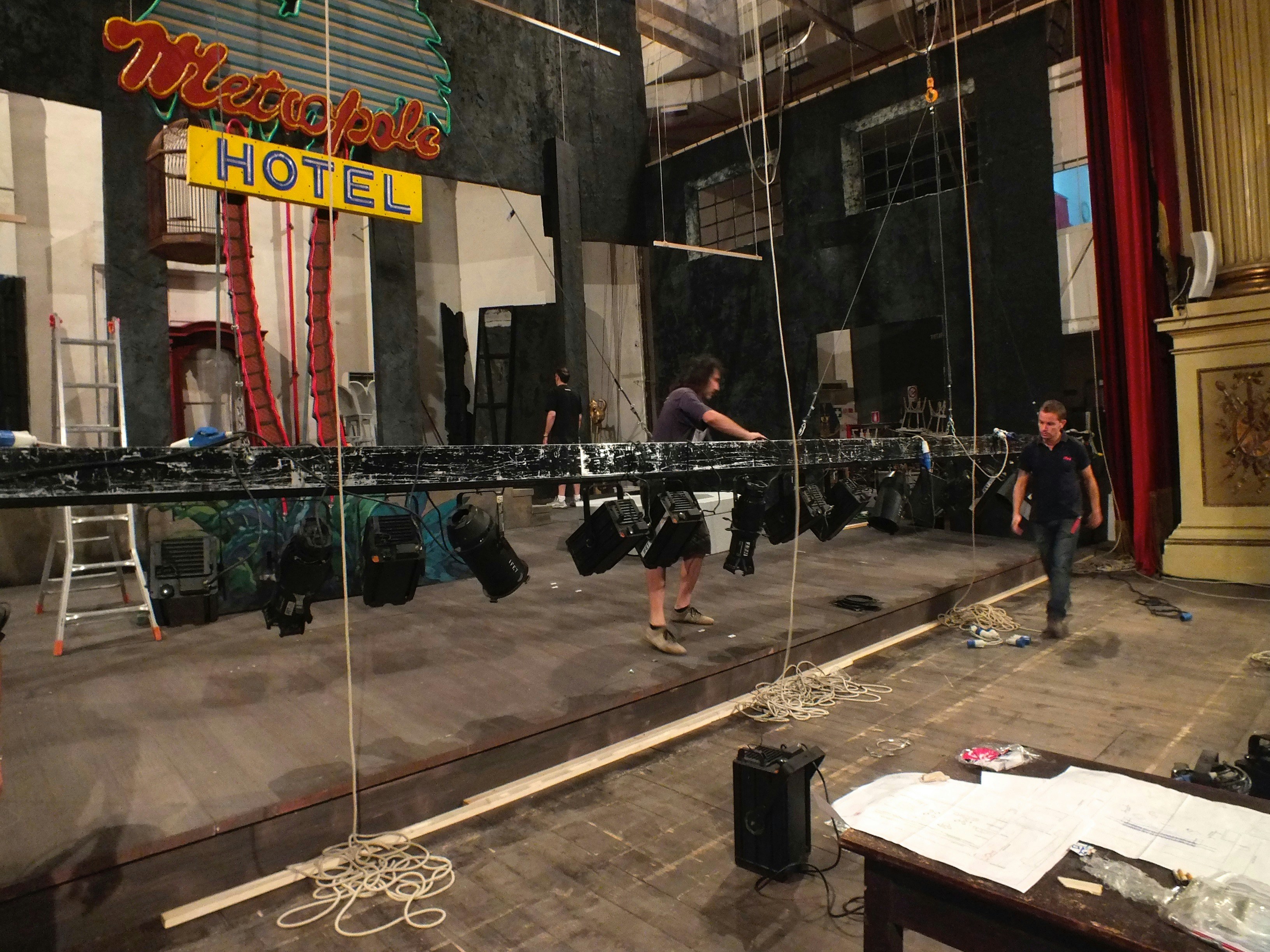 two men inside buildings