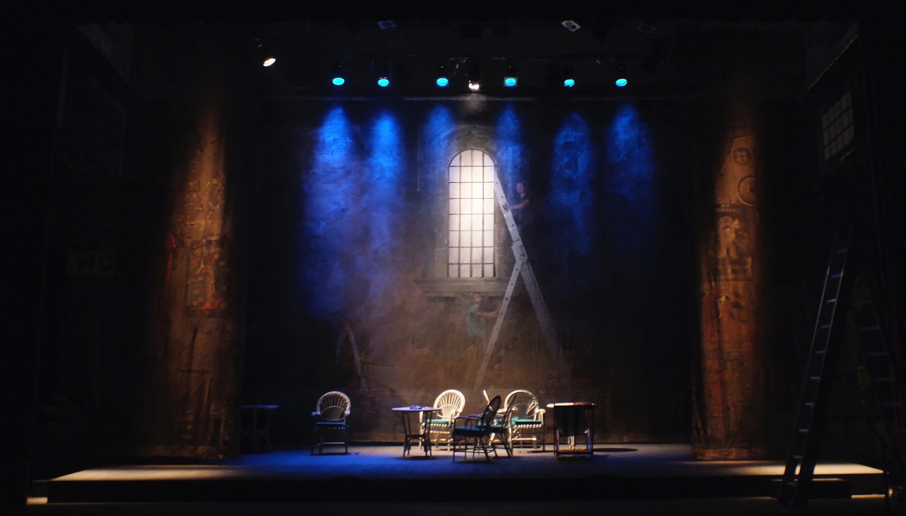 A theater stage set for a performance