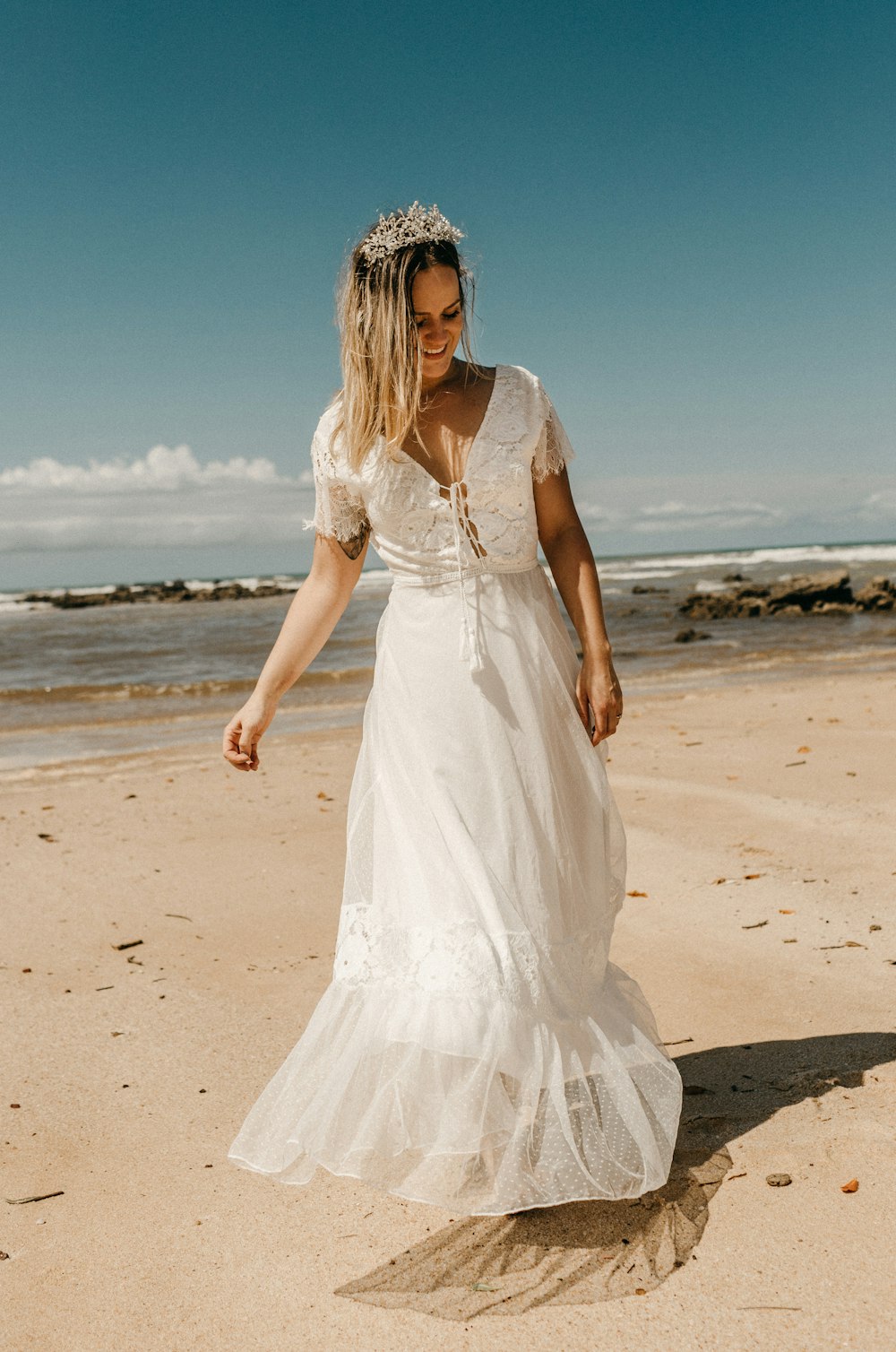 woman wearing white wedding dress