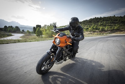 A dynamic photo of a motorcycle speeding along a coastal highway under a clear blue sky.