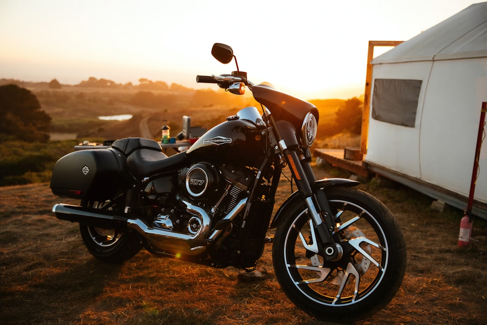 parked black motorcycle