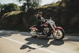 man on red cruiser motorcycle i