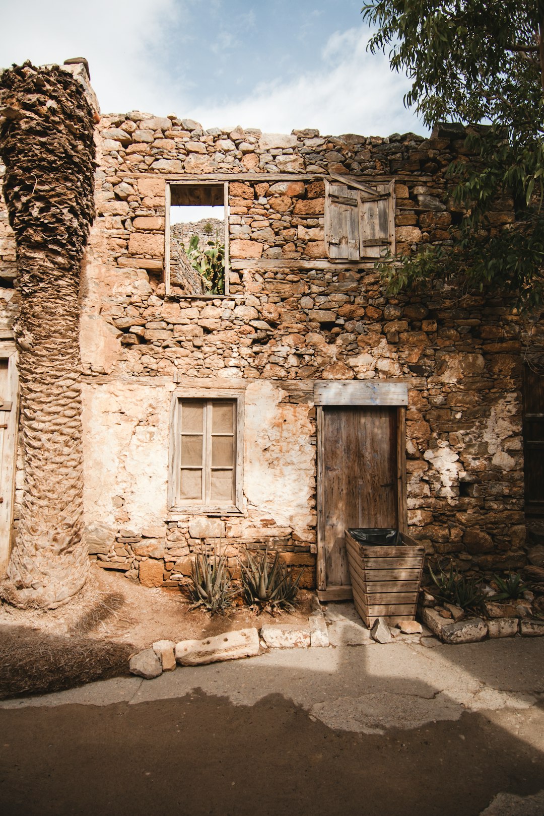 closed door and window stone house