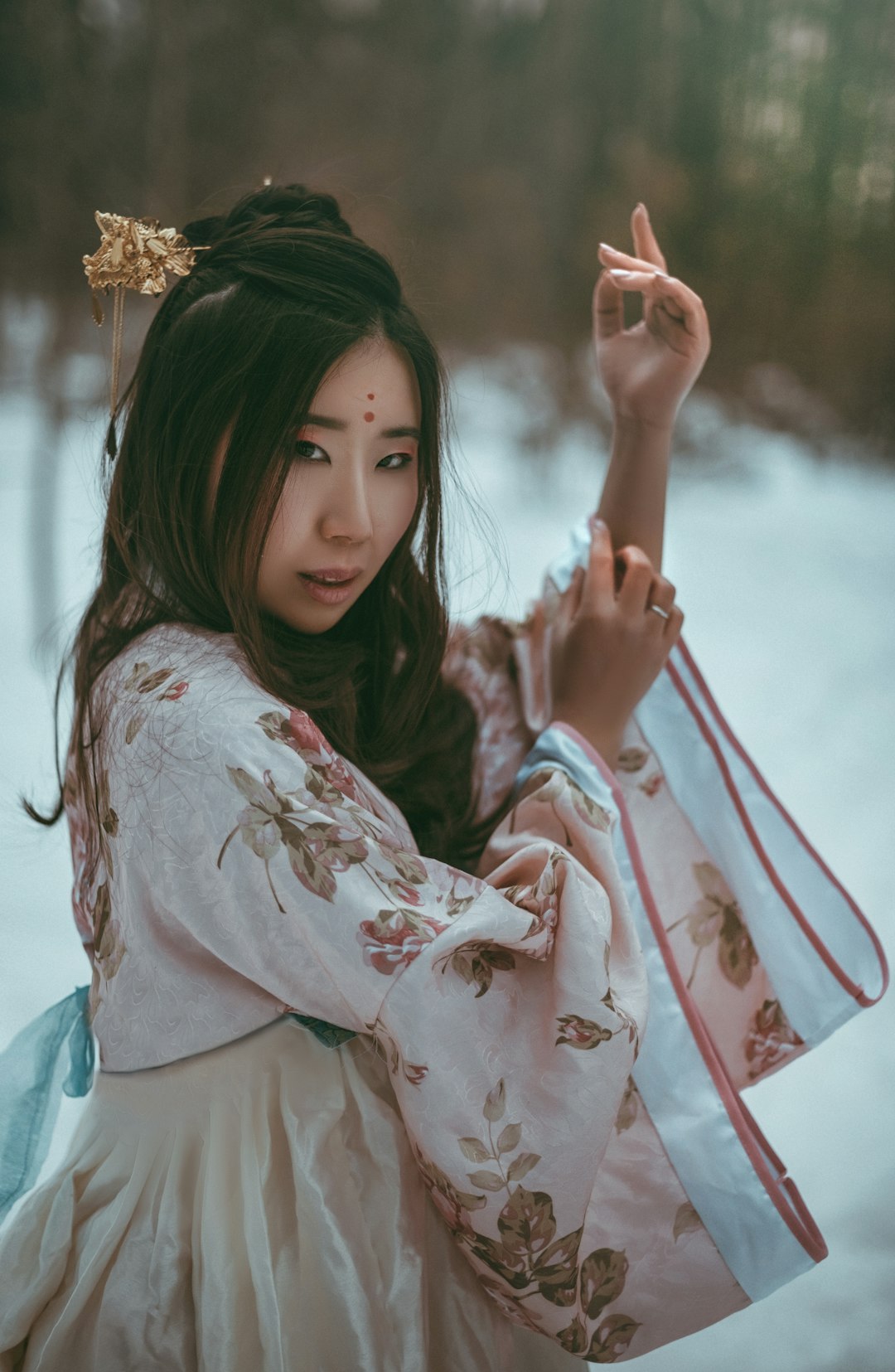 woman in brown and white floral dress on selective focus photography