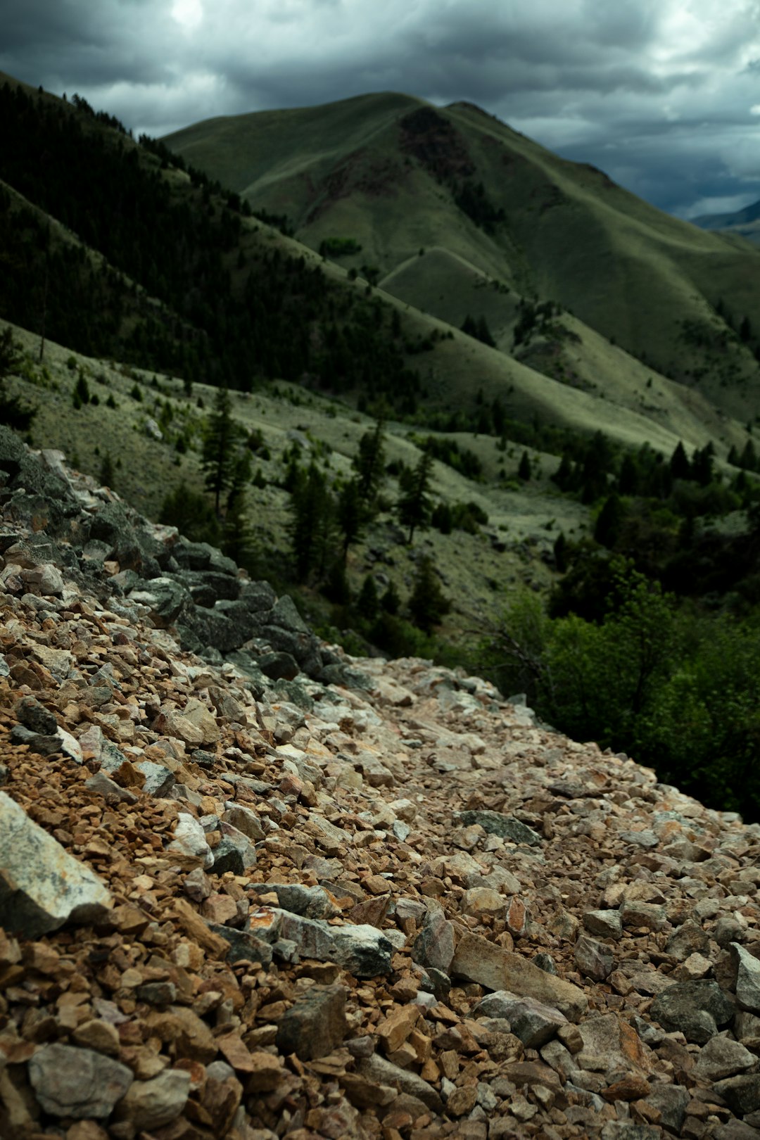 brown rocks at the mountain slope