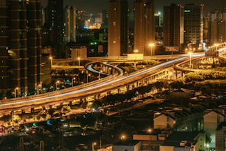 Nighttime cityscape illuminated by energy-efficient lighting solutions