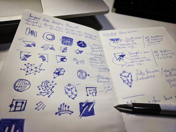 A collection of colorful design sketches and notes.