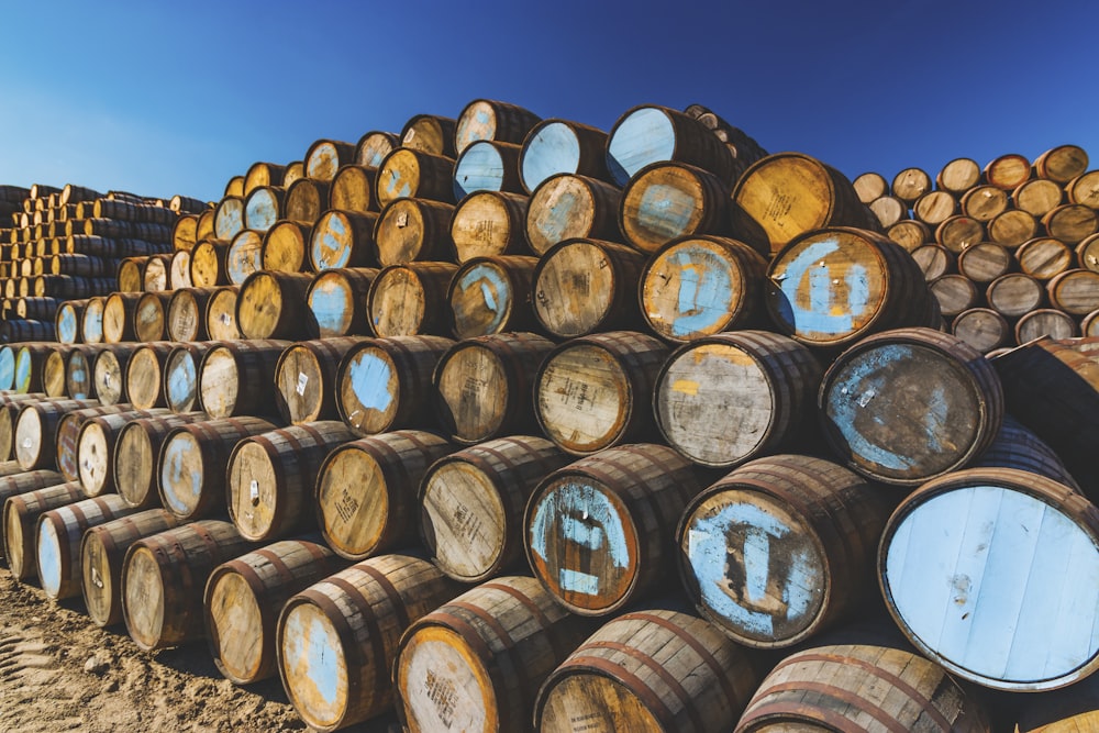 brown wooden barrels