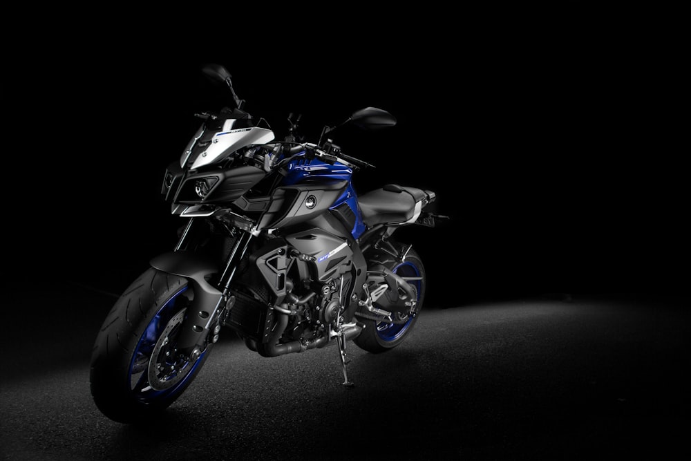 black and blue motorcycle