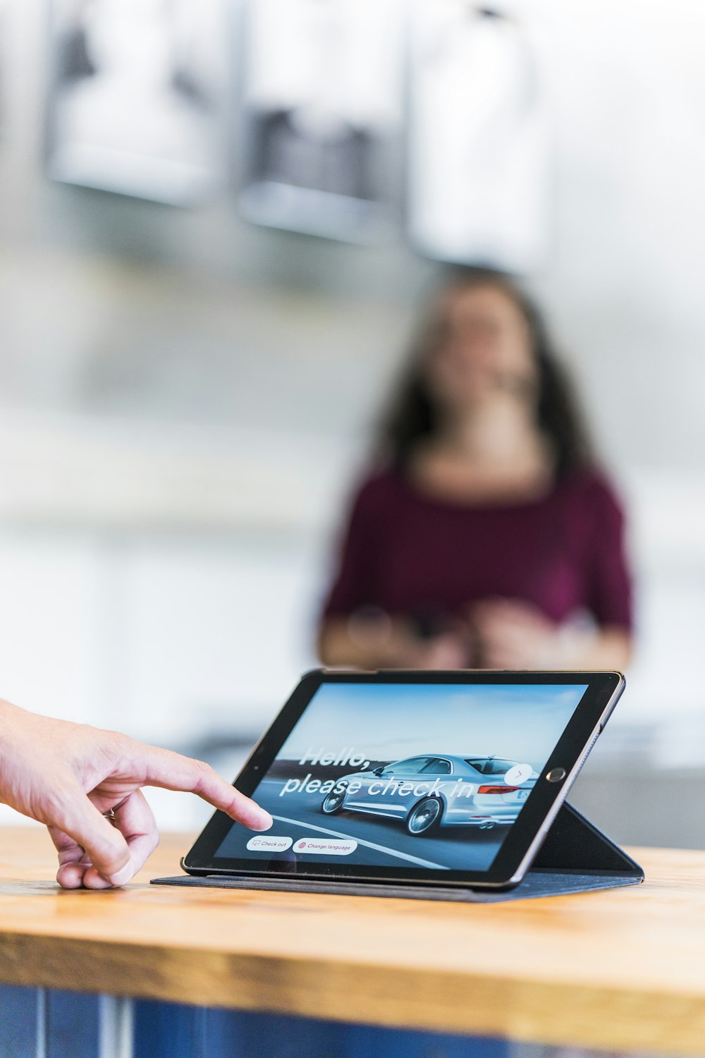 turned-on tablet computer on table