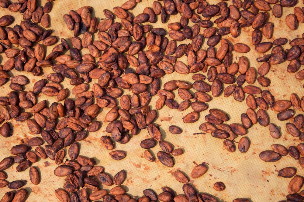 a bunch of peanuts that are on a table