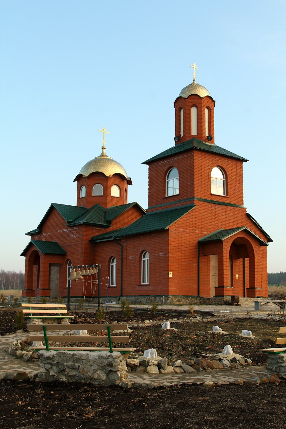 architectural photography of brown and green house