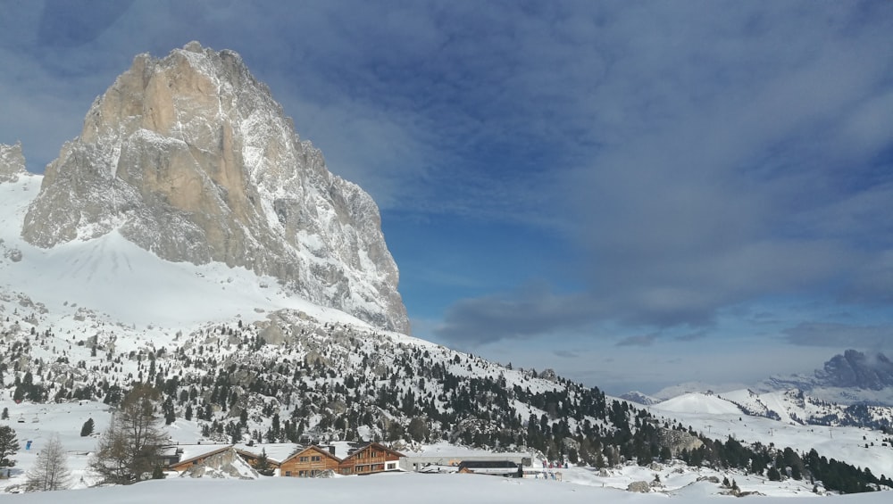 mountain range covered in snow