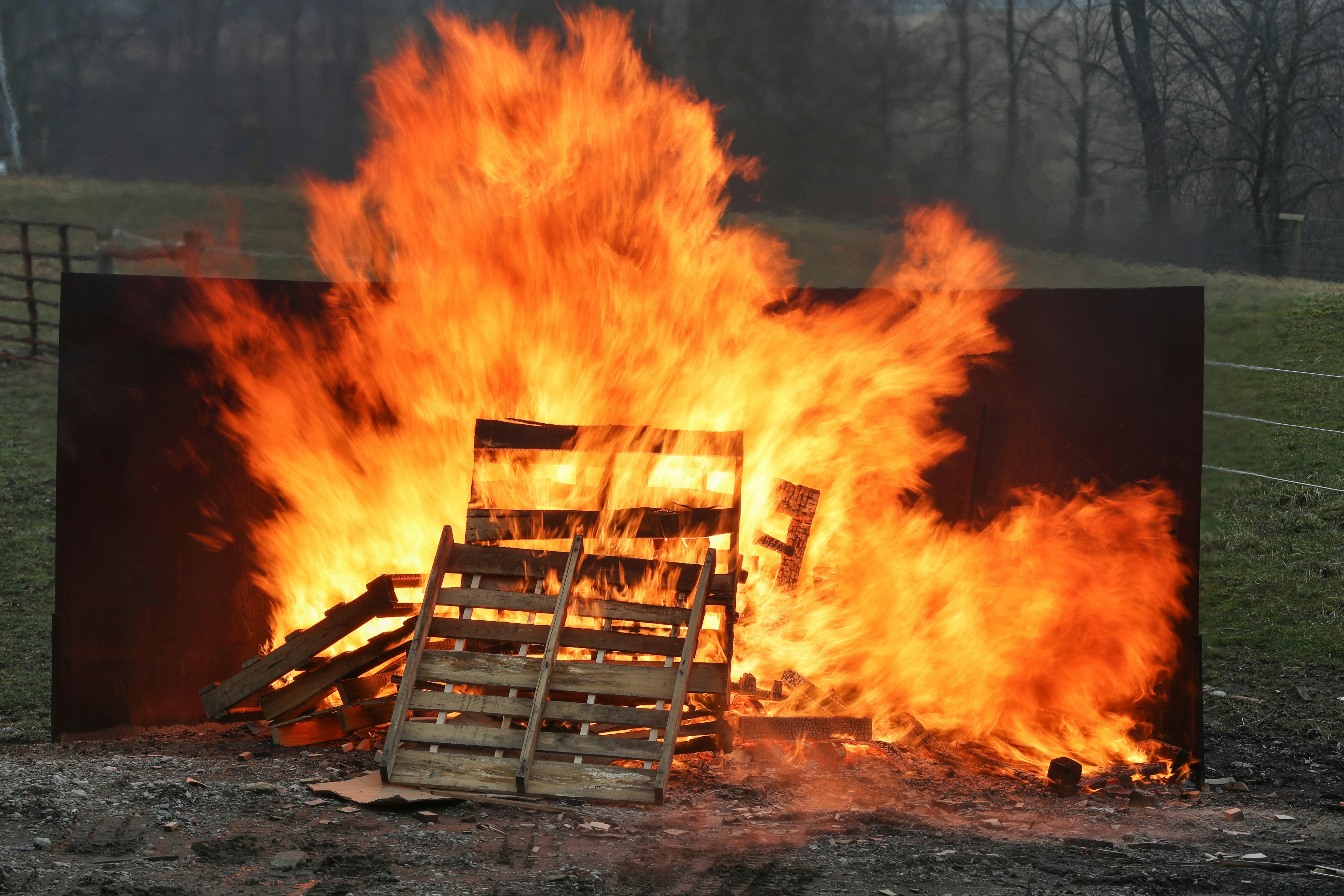 A raised fire platform over wet ground