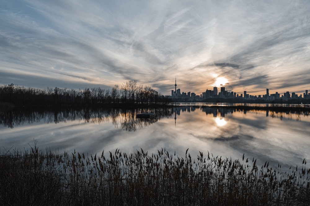 calm body of water beside bare trees during daytime