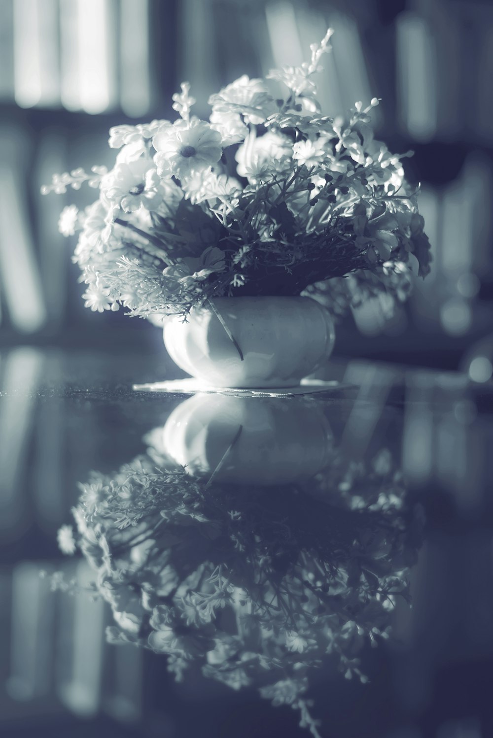 grayscale photography of flower arrangement