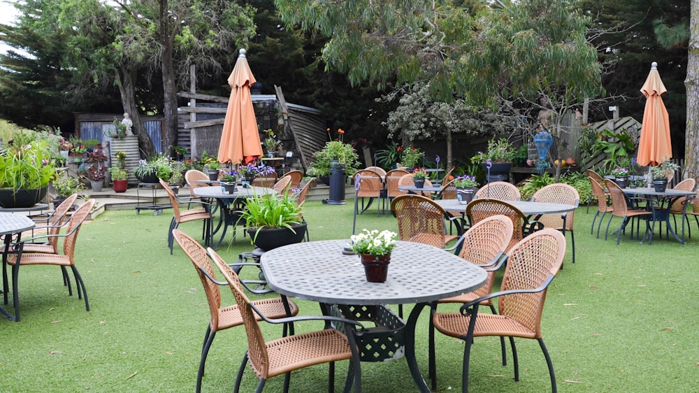 grey and brown outdoor party tables