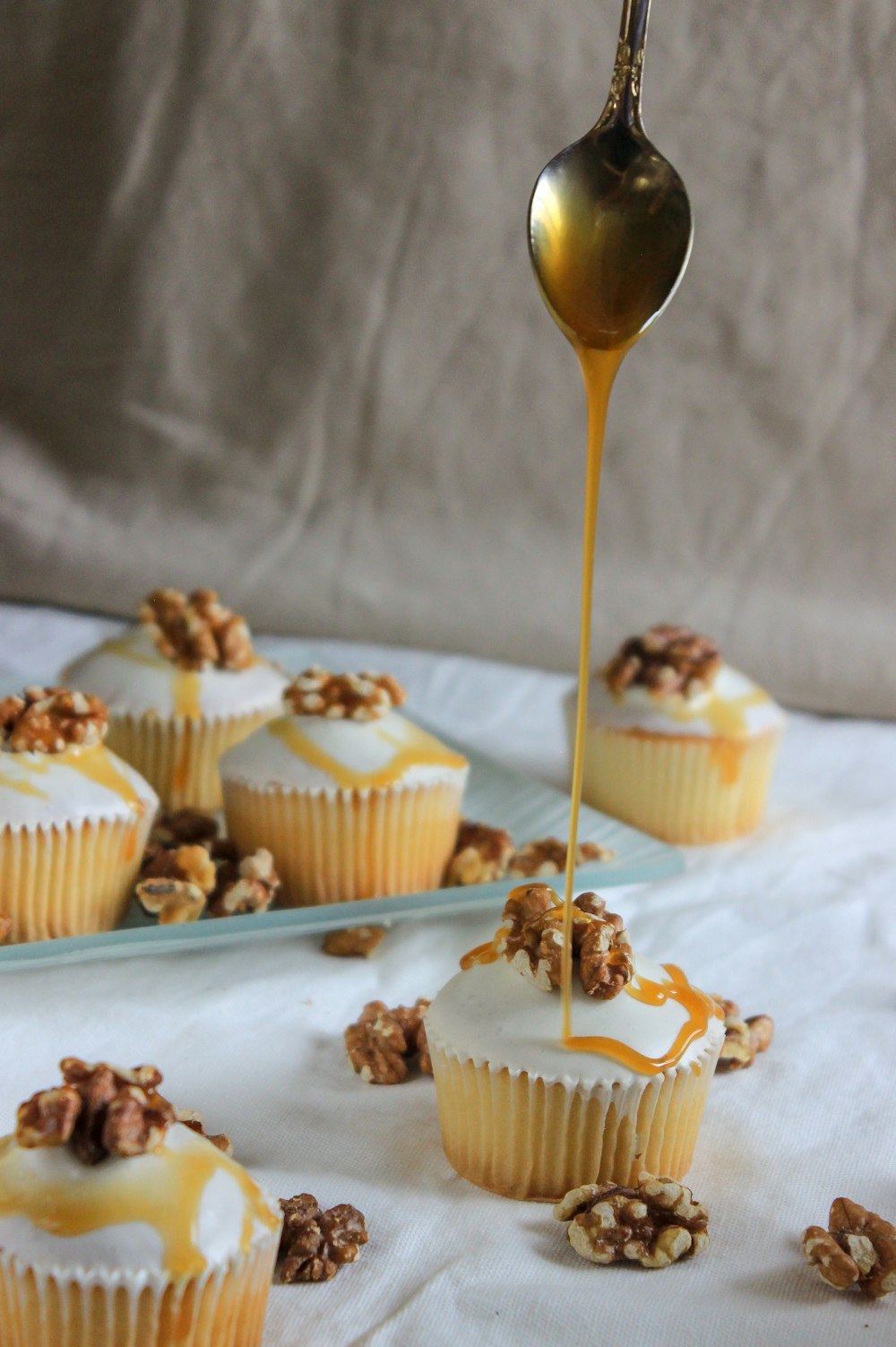 cupcake with walnuts and syrup